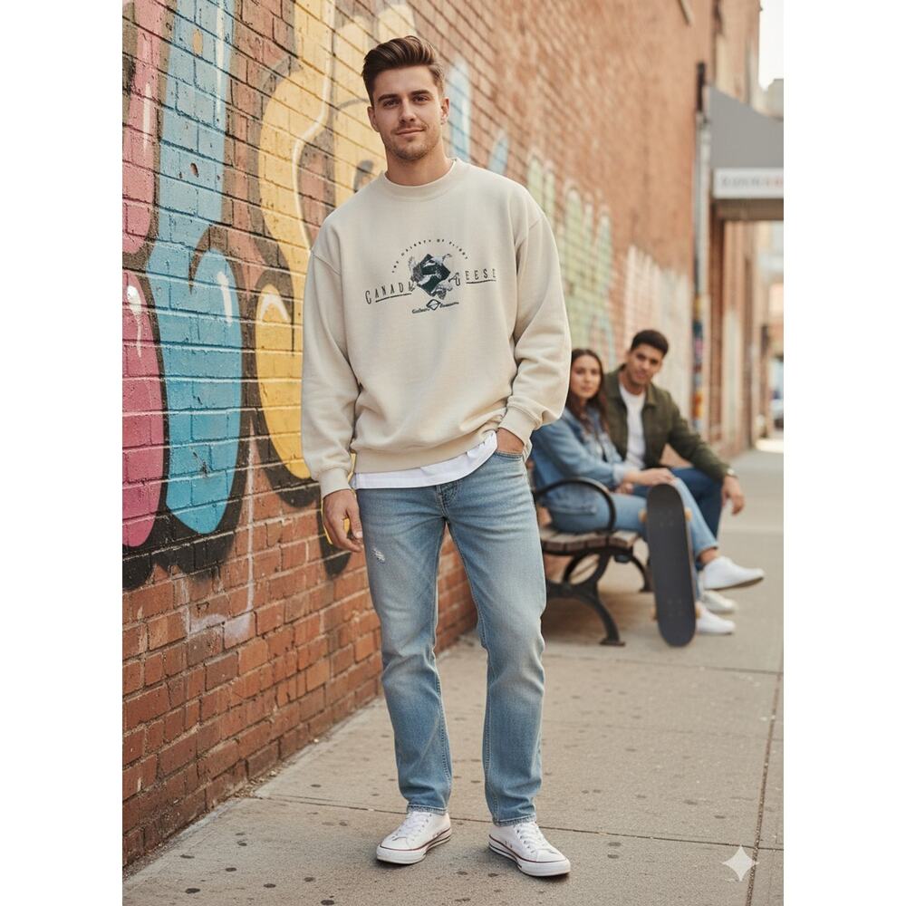 Headwaters Beige Canada Geese Embroidered‎ Pullover Sweatshirt Men's Size XL